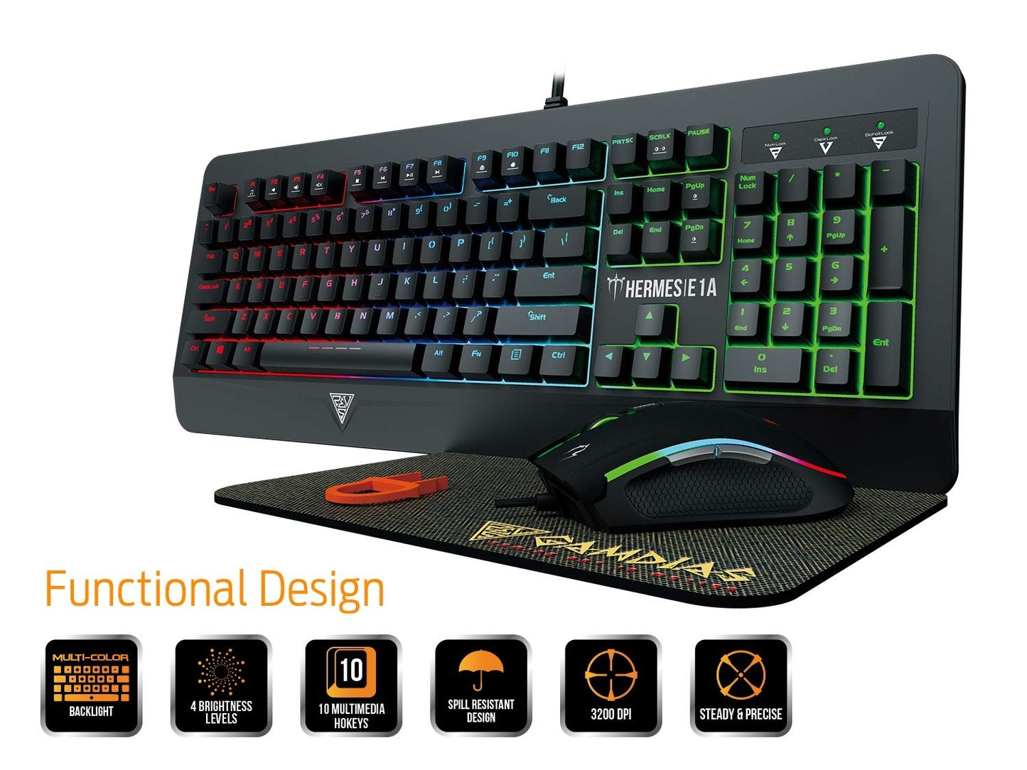 GAMDIAS Hermes E1A Mechanical Gaming Keyboard, Optical Mouse & Mat